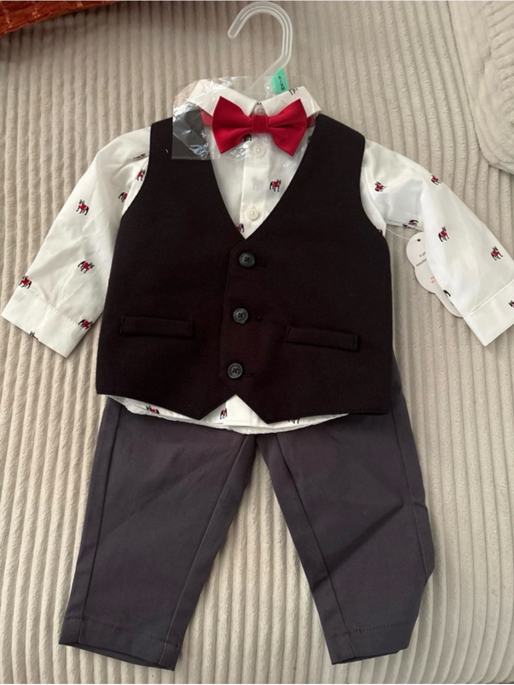 wonder nation Black Vest Gray Pants Red Bow Tie Button-Down Shirt Set